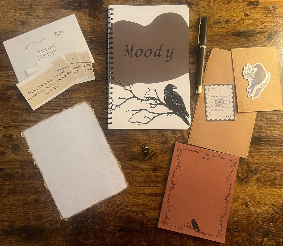 Writer’s Corner Collection flat lay featuring the Autumn writing set and letter ephemera sticker.